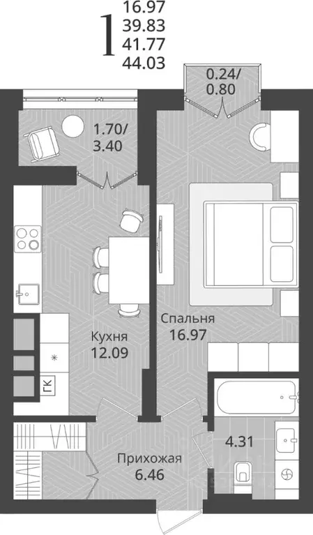 1-к кв. Калининградская область, Калининград Осенняя ул., 34 (41.77 м) - Фото 1