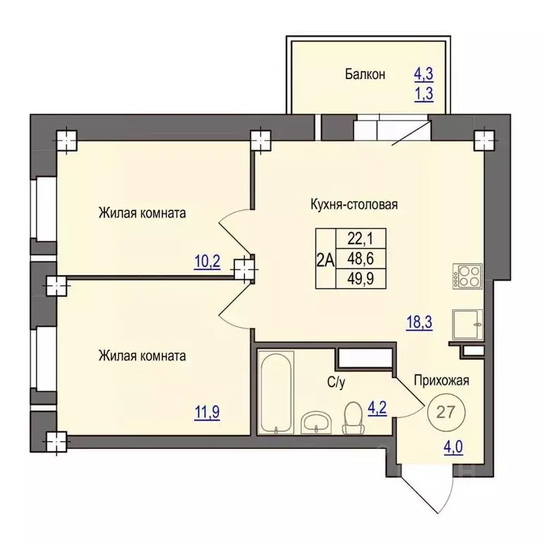 2-к кв. Псковская область, Псковский район, Завеличенская волость, д. ... - Фото 1