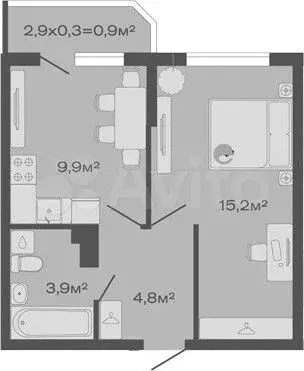 1-к. квартира, 34,7 м, 3/4 эт. - Фото 1