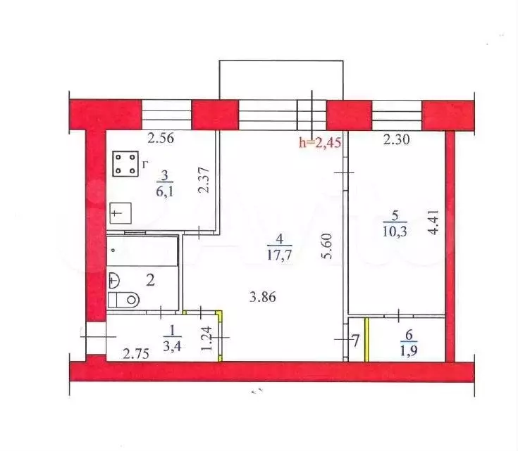 2-к. квартира, 43 м, 5/5 эт. - Фото 0