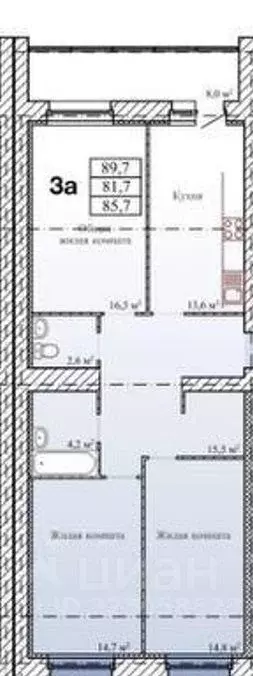 3-к кв. Тамбовская область, Тамбов Телецентр мкр,  (89.7 м) - Фото 1