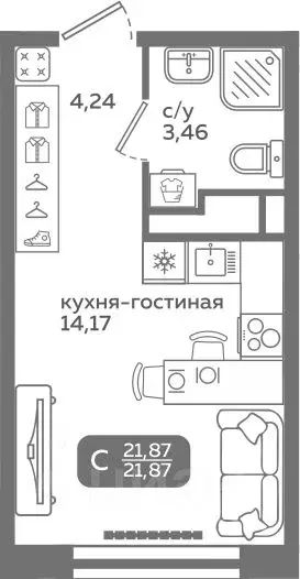 Студия Тюменская область, Тюмень ул. Заполярная, 9/2 (21.87 м) - Фото 0