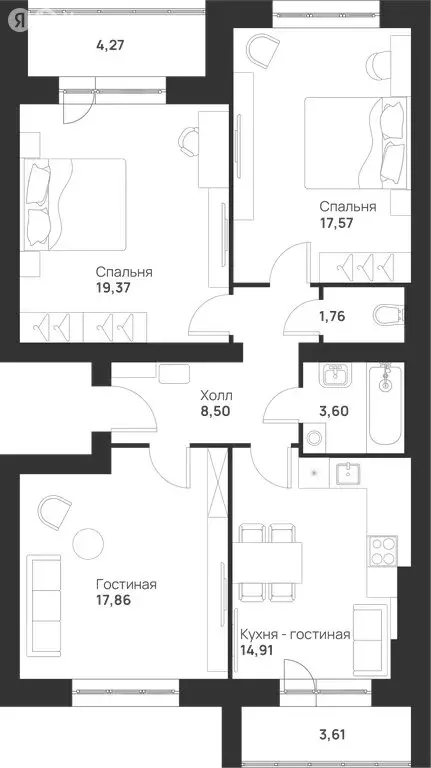 3-комнатная квартира: Тула, улица Героев России, 8 (91.45 м) - Фото 0