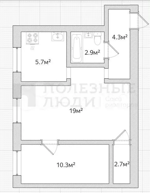 2-к. квартира, 44,9 м, 1/5 эт. - Фото 0