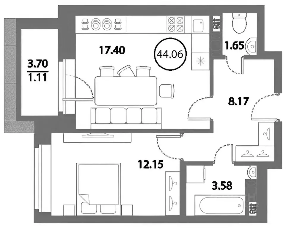 1-к кв. Санкт-Петербург ул. Плесецкая, 6 (46.0 м) - Фото 1