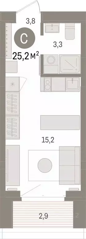 Студия Тюменская область, Тюмень На Минской жилой комплекс (25.16 м) - Фото 0