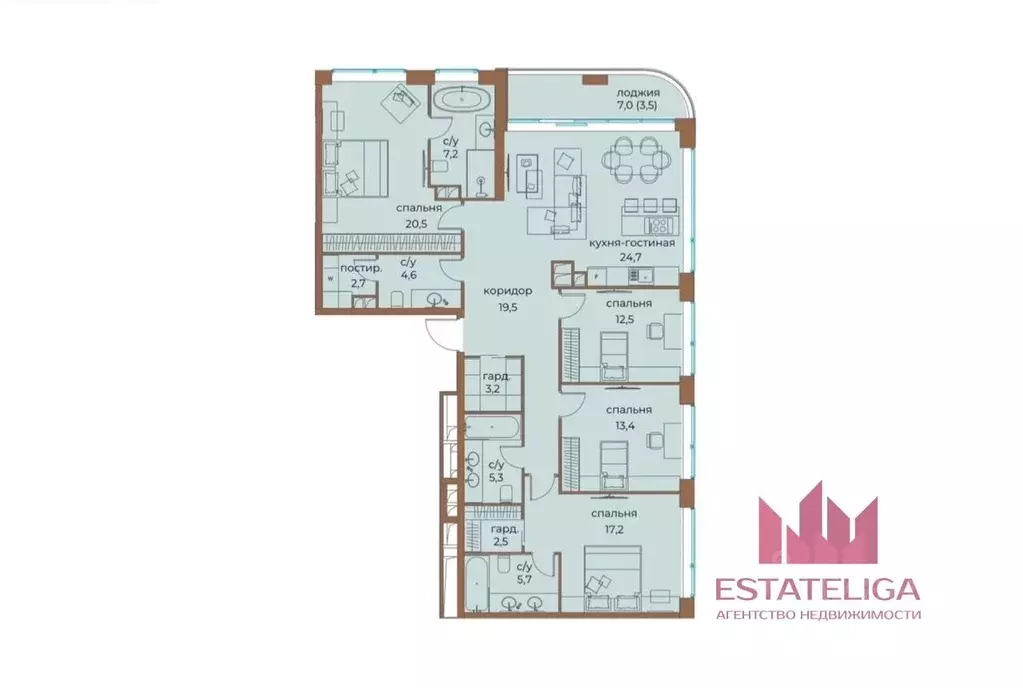 4-к кв. Москва Жилой комплекс остров, 4-й кв-л,  (142.5 м) - Фото 2