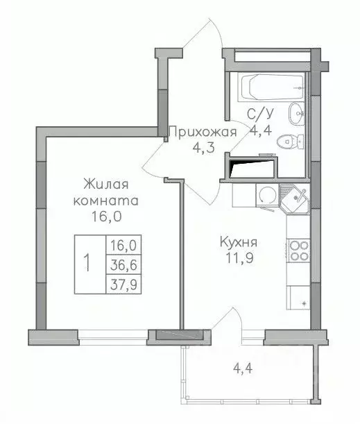 1-к кв. Воронежская область, Воронеж Поколение жилой комплекс (37.9 м) - Фото 0