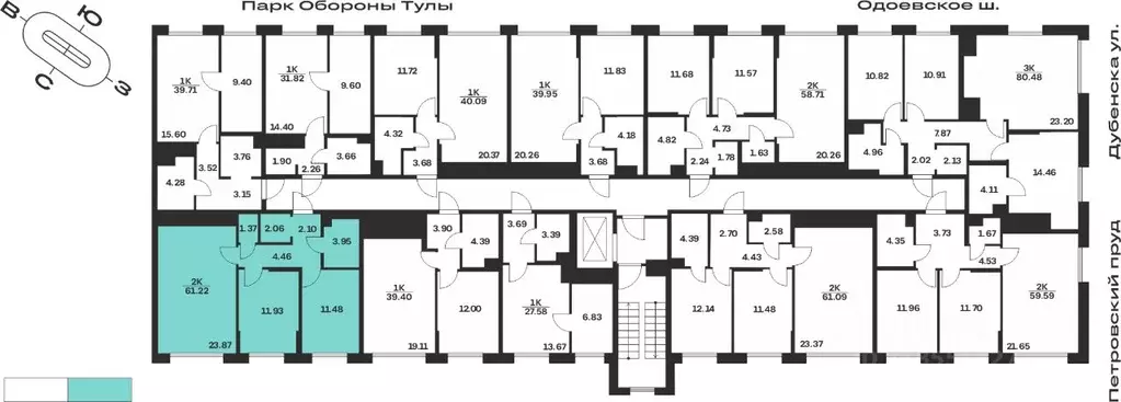 2-к кв. Тульская область, Тула Жукова Парк жилой комплекс (61.22 м) - Фото 2