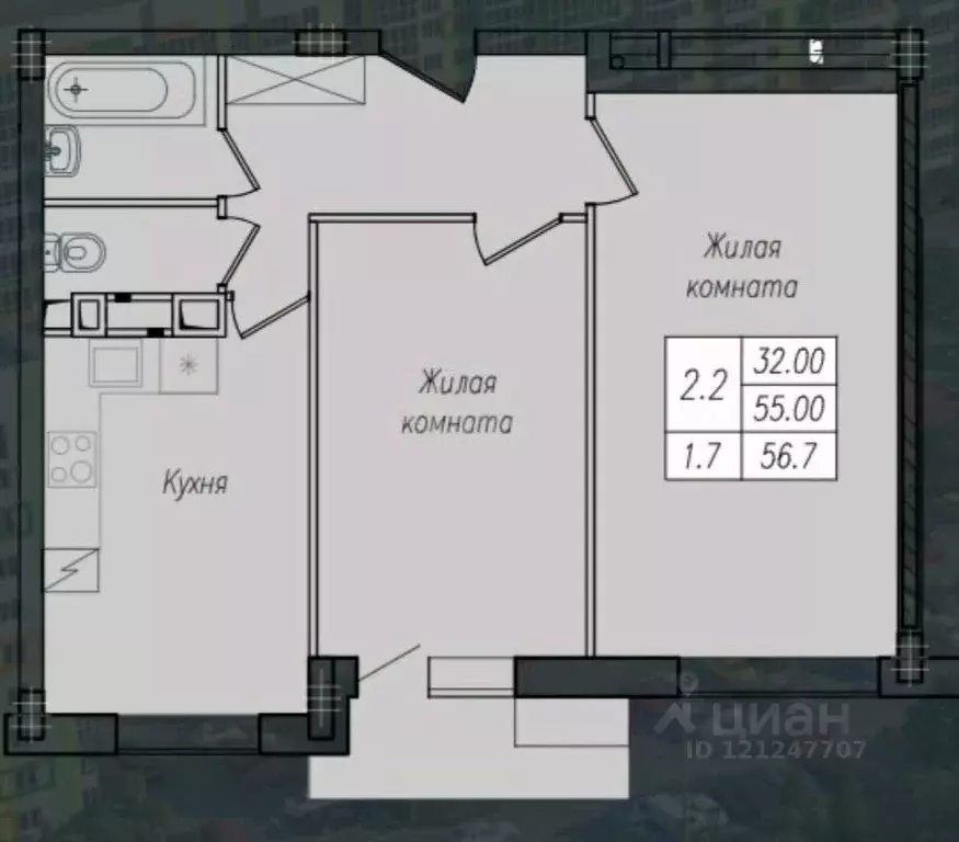 2-к кв. Курская область, Курск ул. Энгельса, 158к1 (56.7 м) - Фото 2