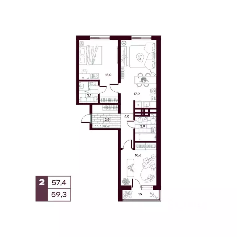 2-к кв. Тюменская область, Тюменский муниципальный округ, д. Дударева ... - Фото 1