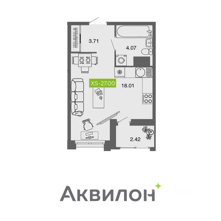 Студия Архангельская область, Архангельск  (27.0 м) - Фото 1