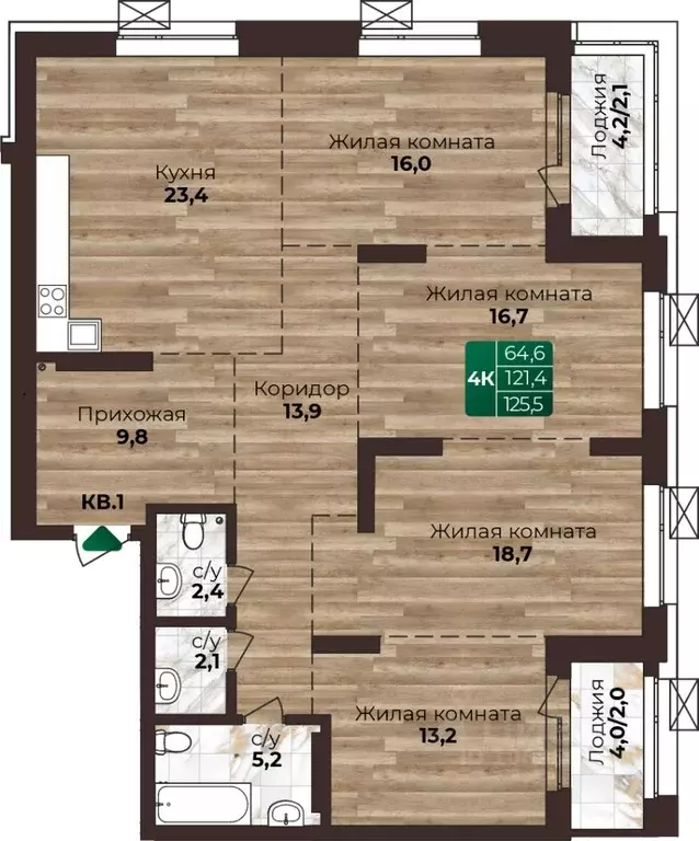 4-к кв. Алтайский край, Барнаул ул. 6-я Нагорная, 15Г/12 (125.5 м) - Фото 1
