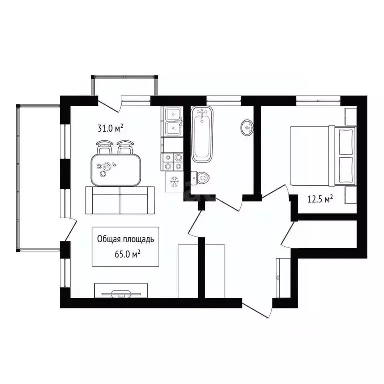 2-к кв. Новосибирская область, Новосибирск ул. Семьи Шамшиных, 65 ... - Фото 2