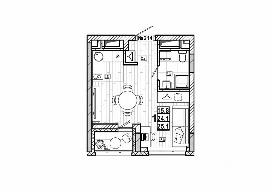 Студия Нижегородская область, Дзержинск 56-й кв-л,  (25.1 м) - Фото 0