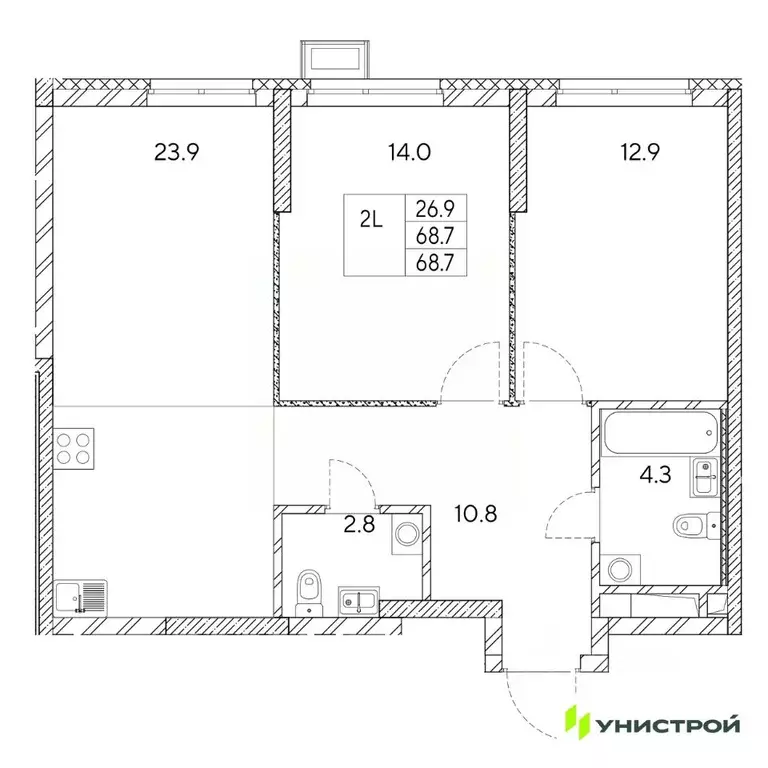 2-к кв. Свердловская область, Екатеринбург Вторчермет жилрайон,  (68.7 ... - Фото 0
