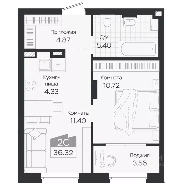 2-к кв. Новосибирская область, Новосибирский район, Краснообск рп ... - Фото 1