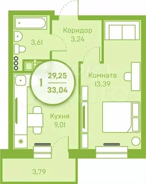 1-к. квартира, 30 м, 19/19 эт. - Фото 0