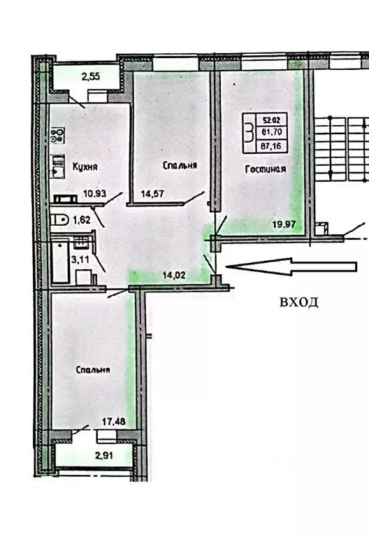 3-к кв. Воронежская область, Воронеж Ржевская ул., 11к3 (82.4 м) - Фото 1