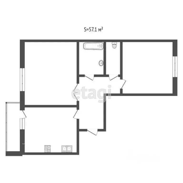 2-к кв. Тюменская область, Тюмень ул. Газопромысловая, 3 (57.1 м) - Фото 1