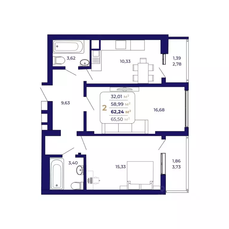 2-к кв. Башкортостан, Уфа Затон-Восточный жилрайон, Паруса жилой ... - Фото 1