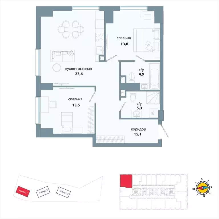 2-к кв. Москва ул. Василия Ланового, 5 (76.2 м) - Фото 1