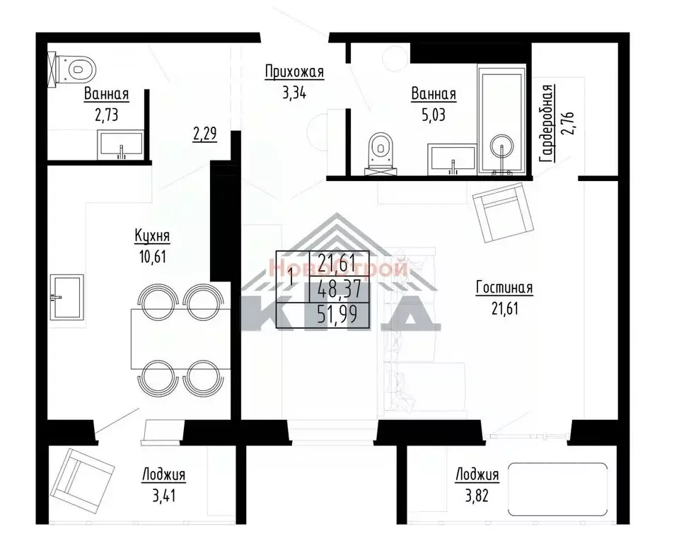 1-к кв. Омская область, Омск ул. Леонида Маслова, 7 (52.0 м) - Фото 1