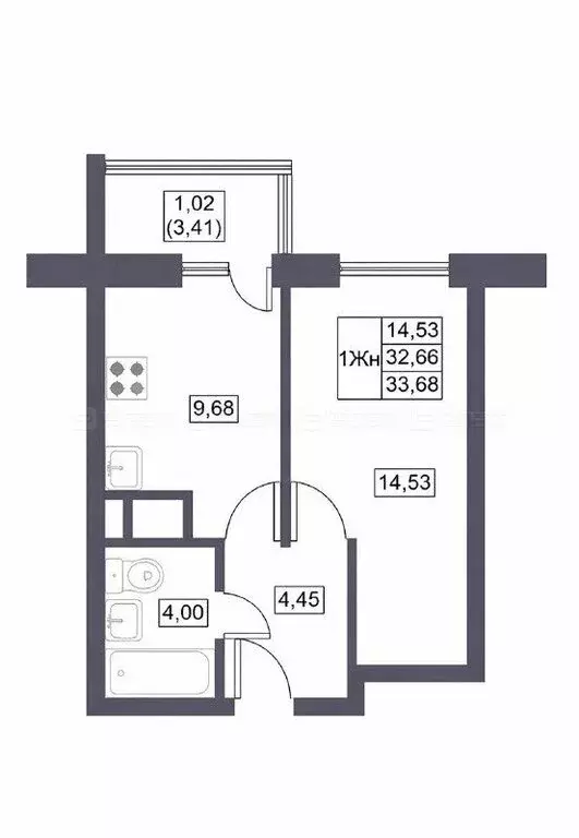 1-комнатная квартира: село Усады, Дорожная улица, 8Б (33.7 м) - Фото 1