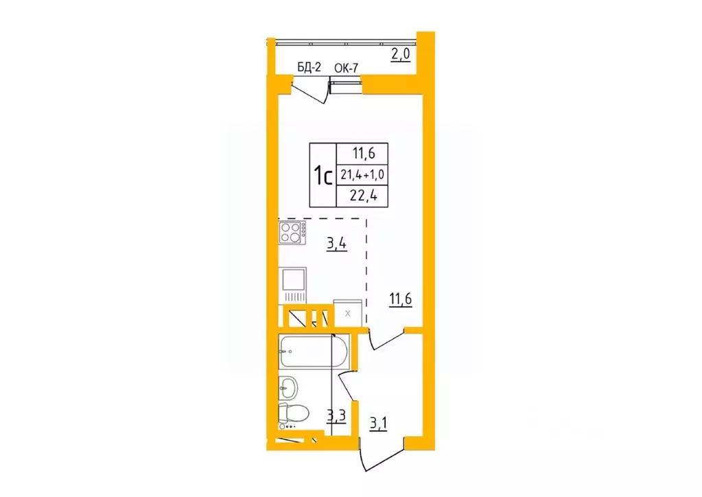 Студия Башкортостан, Уфа Инорс-4Б мкр, Акварель жилой комплекс (22.4 ... - Фото 1