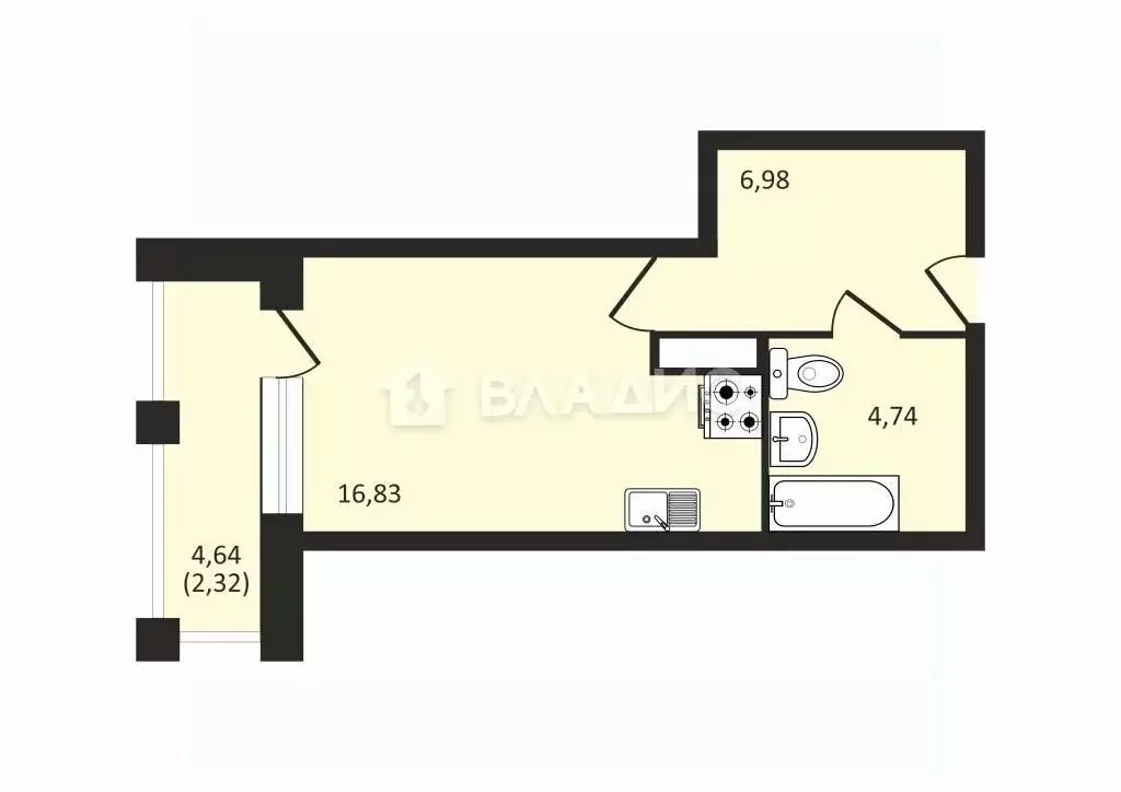 Студия Владимирская область, Владимир ул. Мира, 2Г (29.4 м) - Фото 1