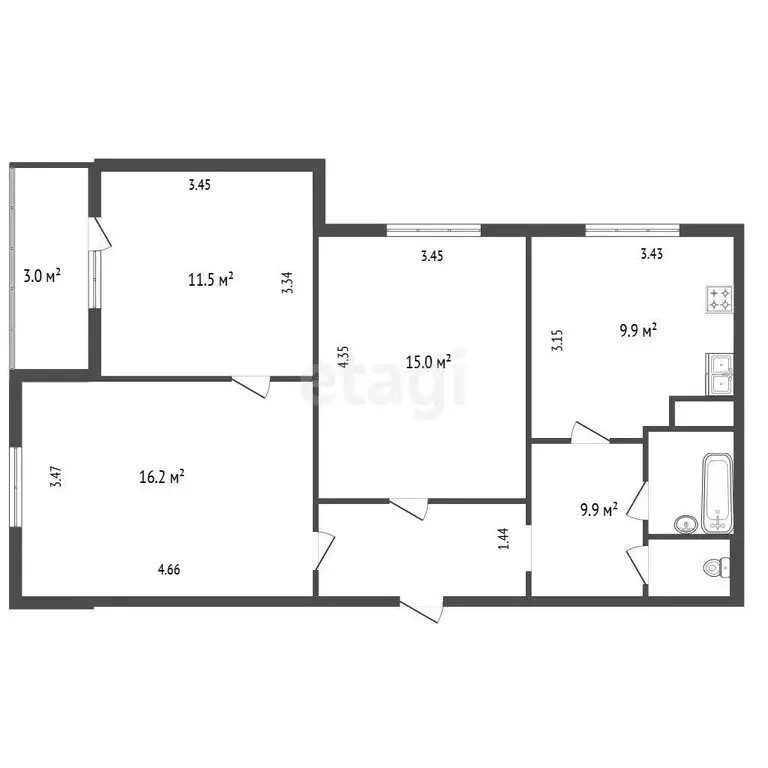 3-комнатная квартира: Санкт-Петербург, Гаккелевская улица, 27к2 (66.1 ... - Фото 1