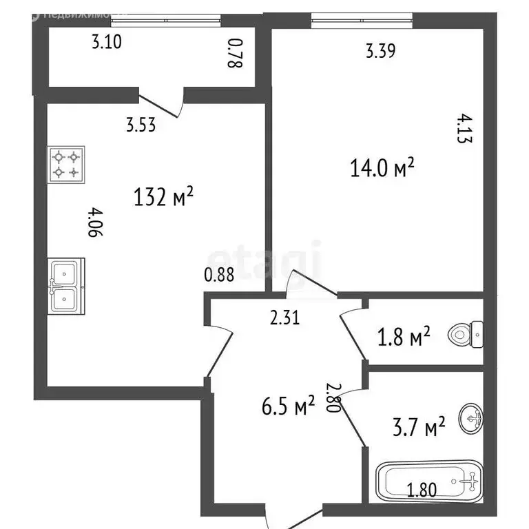 1-комнатная квартира: Санкт-Петербург, Кременчугская улица, 21к3 (38.6 ... - Фото 1