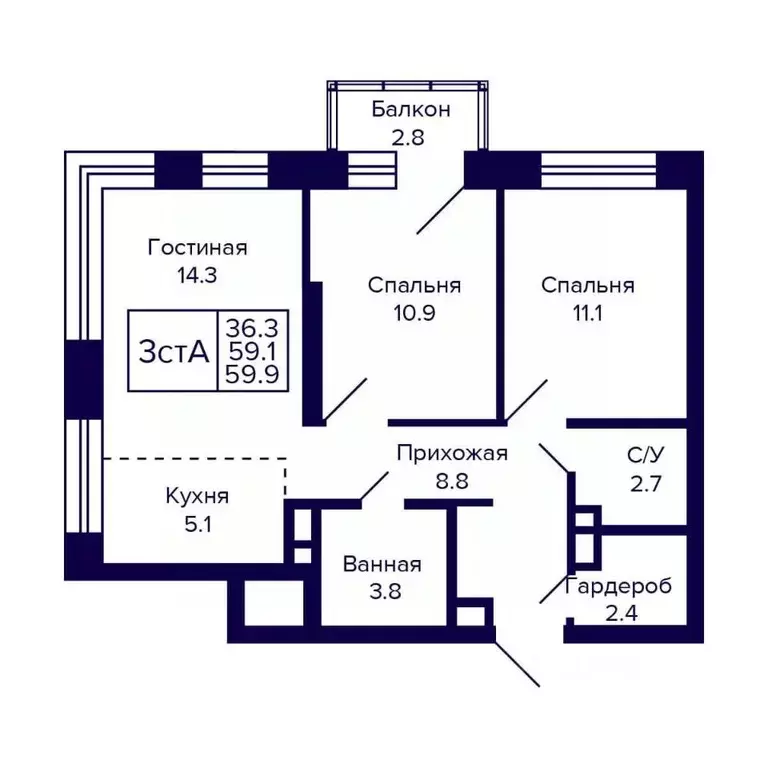 3-к кв. Новосибирская область, Новосибирск ул. Грибоедова (59.9 м) - Фото 0