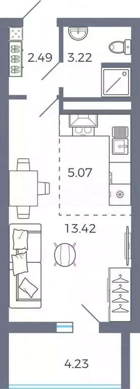 Квартира-студия, 26,3 м, 10/17 эт. - Фото 0