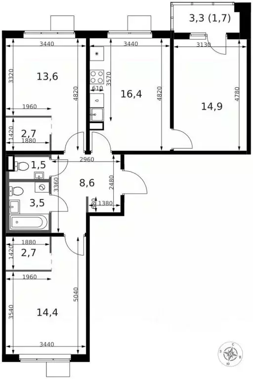 3-к кв. Москва ш. Новомихайловское, 1 (80.8 м) - Фото 1