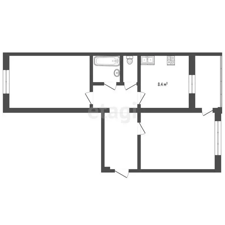 2-комнатная квартира: Бирск, улица Гагарина, 87 (48 м) - Фото 1