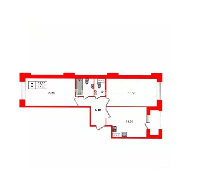 2-к кв. Санкт-Петербург Планерная ул., 87к1 (57.6 м) - Фото 2