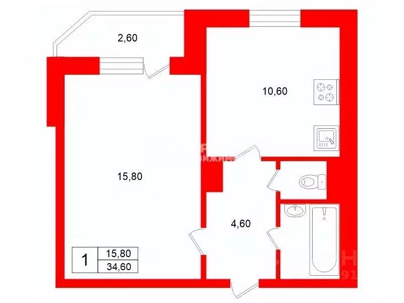 1-к кв. Санкт-Петербург Мебельная ул., 45к1В (34.6 м) - Фото 2