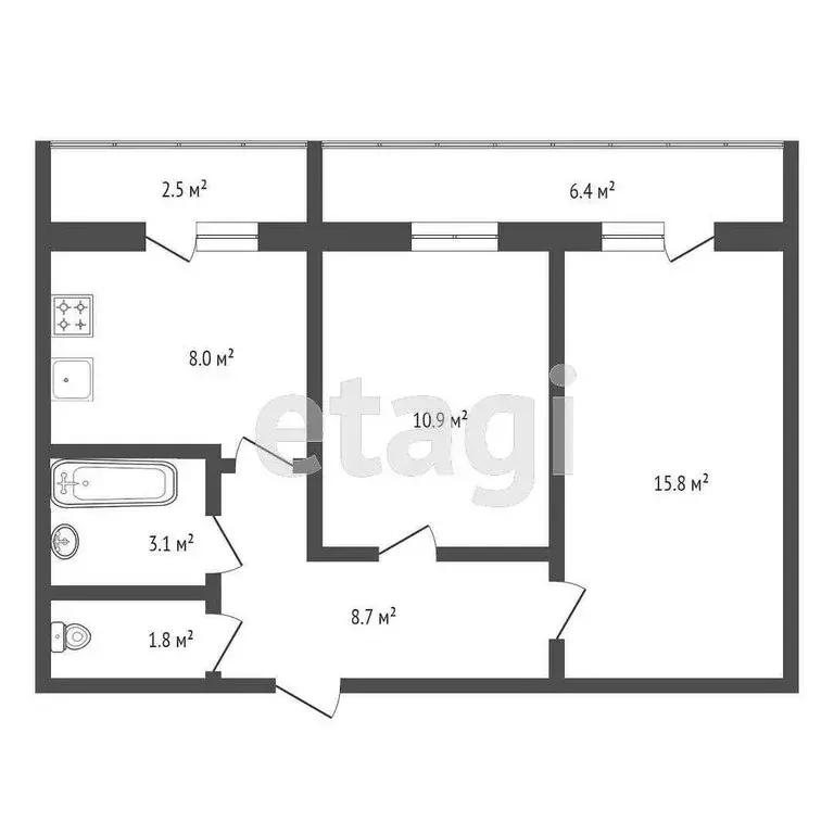 2-комнатная квартира: Сыктывкар, Тентюковская улица, 328 (48.3 м) - Фото 1