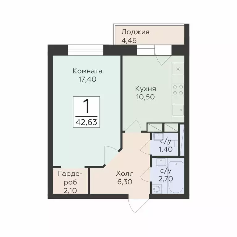1-комнатная квартира: посёлок городского типа Родники, жилой комплекс ... - Фото 1