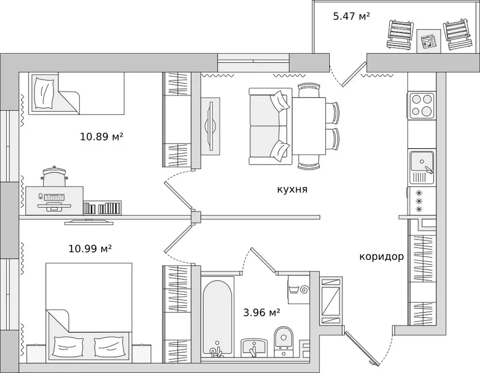 2-комнатная квартира: Бугры, Тихая улица, 7к5 (48.6 м) - Фото 1