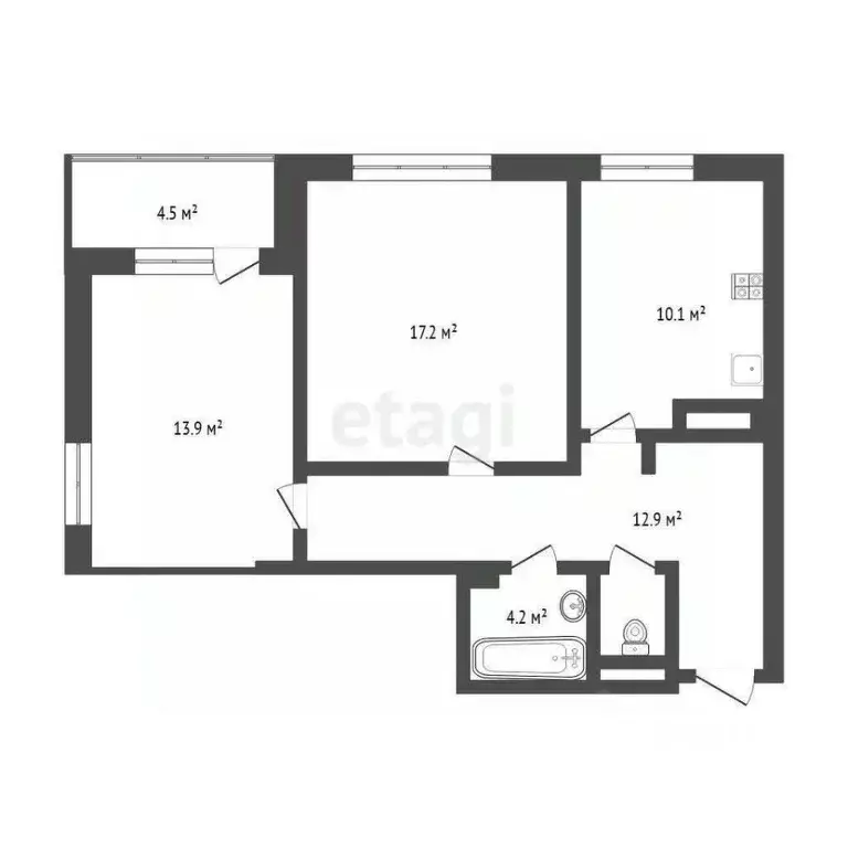 2-к кв. Тюменская область, Тюмень ул. Михаила Сперанского, 17 (56.9 м) - Фото 1