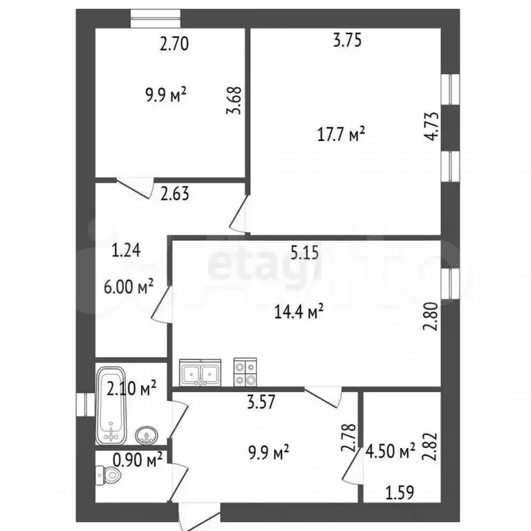 2-к. квартира, 65,4 м, 3/5 эт. - Фото 0