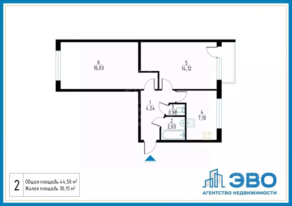 2-к кв. Санкт-Петербург Будапештская ул., 23К1 (45.2 м) - Фото 2