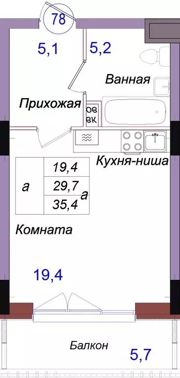 Студия Калининградская область, Светлогорск Балтийская ул. (35.4 м) - Фото 1