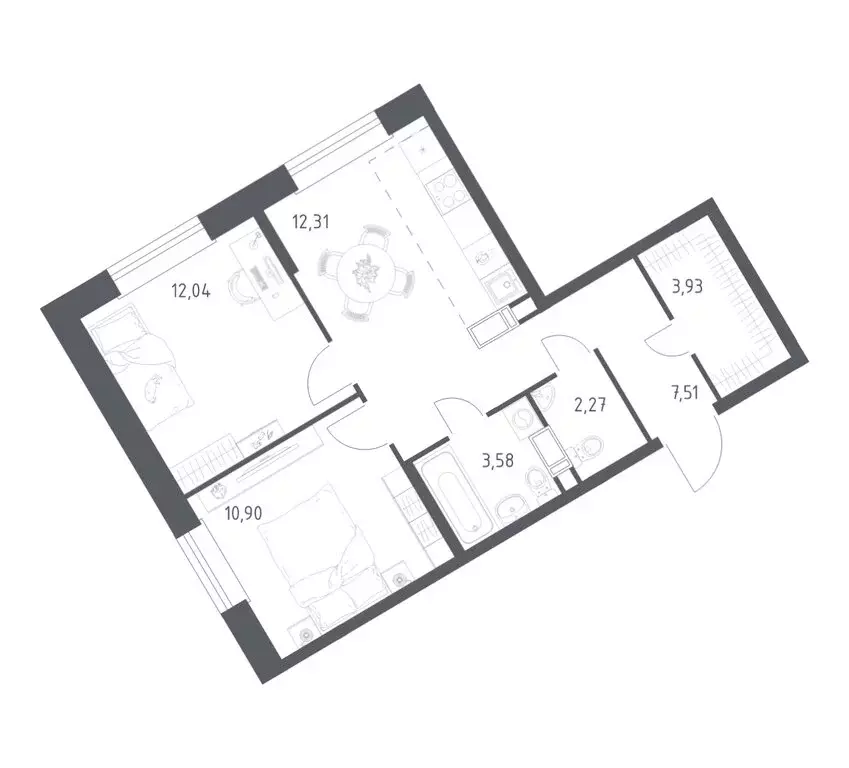 2-комнатная квартира: деревня Столбово, ЖК Эко Бунино, 14.2 (52.54 м) - Фото 1