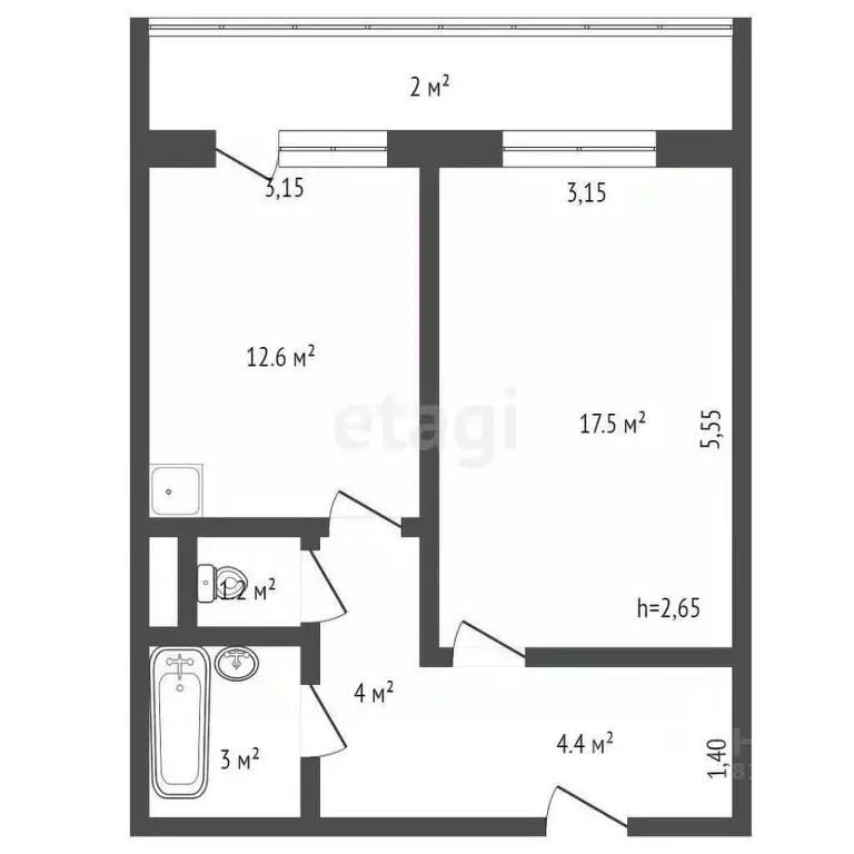 1-к кв. Брянская область, Брянск ул. Брянского Фронта, 28 (42.7 м) - Фото 1