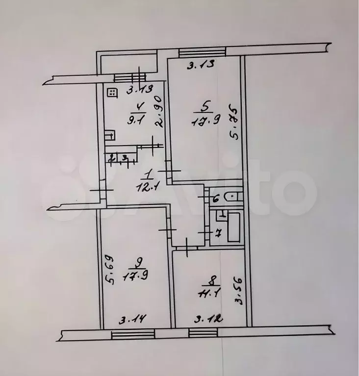 3-к. квартира, 72,9 м, 1/5 эт. - Фото 0