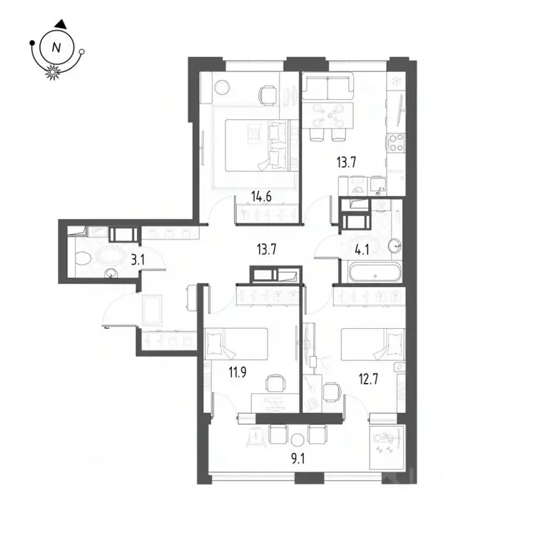 3-к кв. омская область, омск зеленая река мкр, 1 (78.3 м) - Фото 0