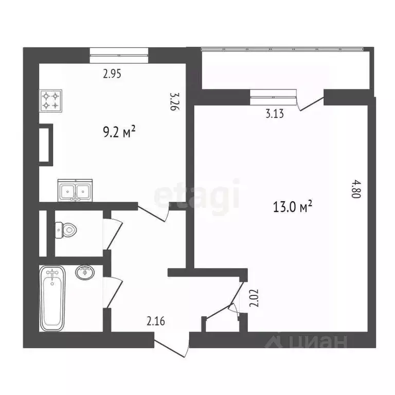 1-к кв. Санкт-Петербург ул. Хошимина, 13к1Б (34.0 м) - Фото 1